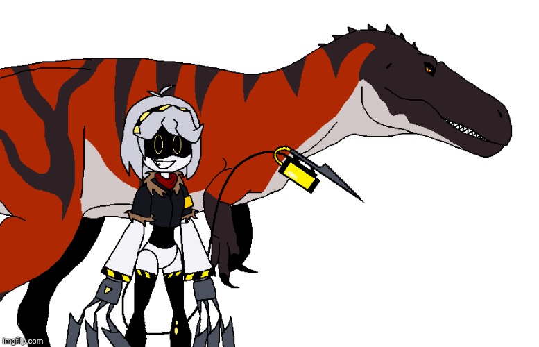 V and a Torvosaurus (Art by Haken373737) | image tagged in crossover | made w/ Imgflip meme maker