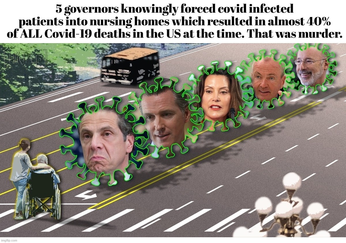 These 5 Governors Knowingly Forced Covid Infected Patients Into Nursing Homes. | image tagged in covidiots,plandemic,scamdemic,genocide,first degree murder,senicide | made w/ Imgflip meme maker
