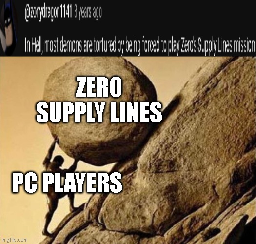 Most PC players can relate | ZERO SUPPLY LINES; PC PLAYERS | image tagged in sysiphus,gta san andreas,pain,rage | made w/ Imgflip meme maker