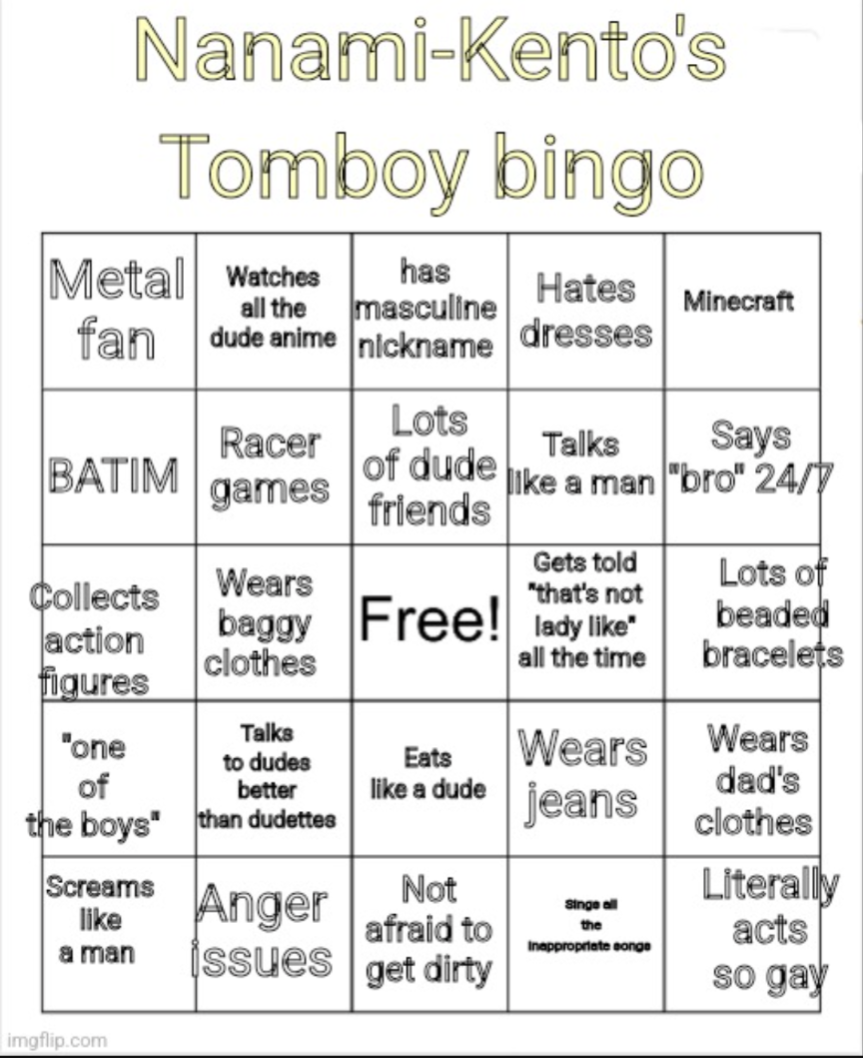 Nanami-Kento's Tomboy Bingo Blank Meme Template