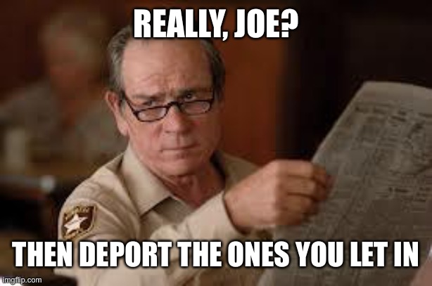 no country for old men tommy lee jones | REALLY, JOE? THEN DEPORT THE ONES YOU LET IN | image tagged in no country for old men tommy lee jones | made w/ Imgflip meme maker