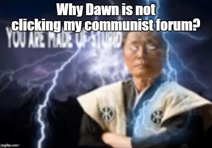 YOU ARE MADE OF STUPID | Why Dawn is not clicking my communist forum? | image tagged in you are made of stupid | made w/ Imgflip meme maker