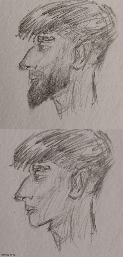 He Shaved His Beard | image tagged in drawings,guy,haircut | made w/ Imgflip meme maker