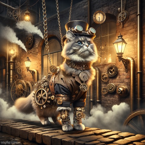 image tagged in steampunk,cat,ai image | made w/ Imgflip meme maker