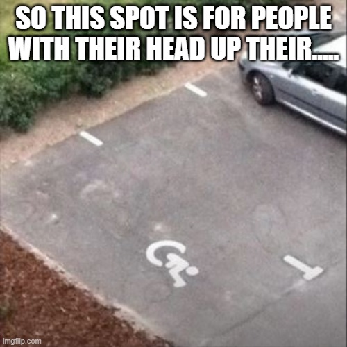 What Kind of Parking? | SO THIS SPOT IS FOR PEOPLE WITH THEIR HEAD UP THEIR..... | image tagged in you had one job | made w/ Imgflip meme maker