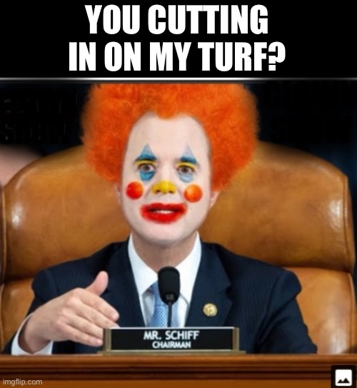 Insane Schiffty Clownshit | YOU CUTTING IN ON MY TURF? | image tagged in insane schiffty clownshit | made w/ Imgflip meme maker