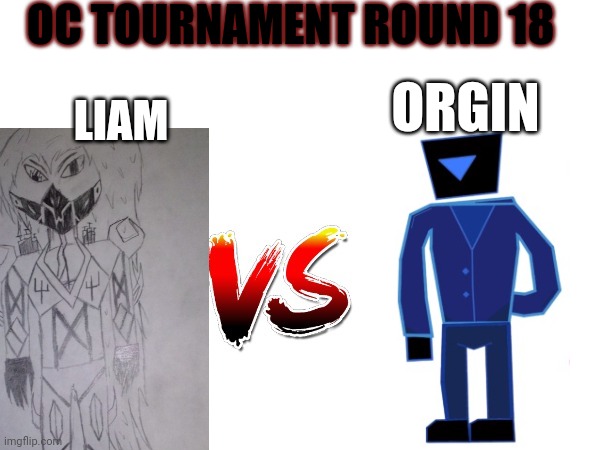 When there's 10 left then the combatants get cool nicknames | OC TOURNAMENT ROUND 18; LIAM; ORGIN | image tagged in oc tournament frame | made w/ Imgflip meme maker