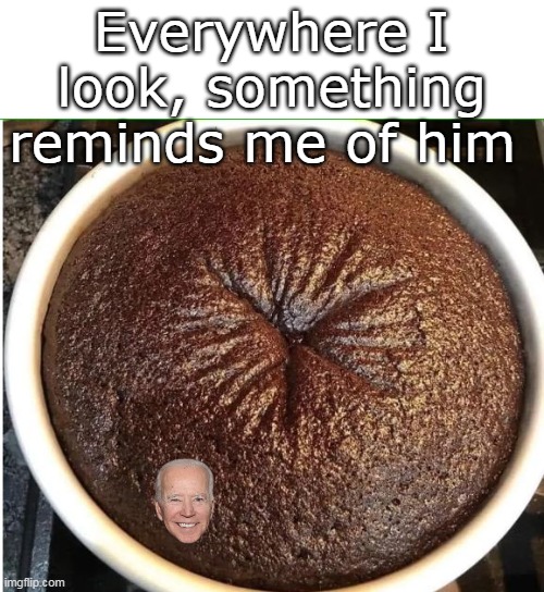 (Props to "Naked Gun") | Everywhere I look, something reminds me of him | image tagged in biden asshole brownie meme | made w/ Imgflip meme maker