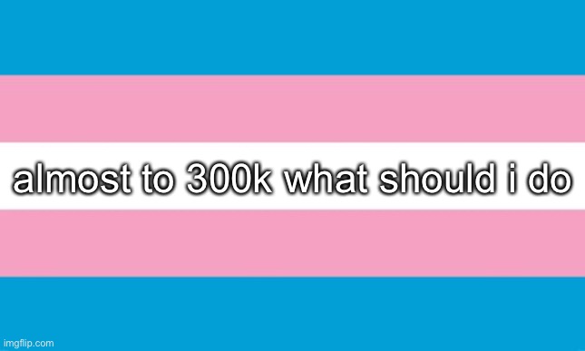 yeyeye | almost to 300k what should i do | image tagged in transgender flag | made w/ Imgflip meme maker