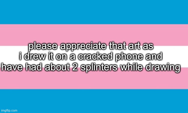 Transgender Flag | please appreciate that art as i drew it on a cracked phone and have had about 2 splinters while drawing | image tagged in transgender flag | made w/ Imgflip meme maker