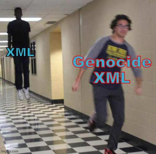 XML chasing Genocide XML be like | XML; Genocide XML | image tagged in floating boy chasing running boy,fnf,fnf au,xml hatsune,genocide xml | made w/ Imgflip meme maker