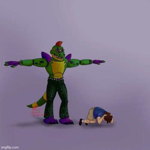 Montgomery Gator T-Posing Over Gregory | image tagged in montgomery gator t-posing over gregory | made w/ Imgflip meme maker