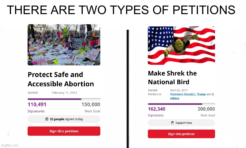 It’s even funnier when compared | THERE ARE TWO TYPES OF PETITIONS | image tagged in two types of people in this world | made w/ Imgflip meme maker