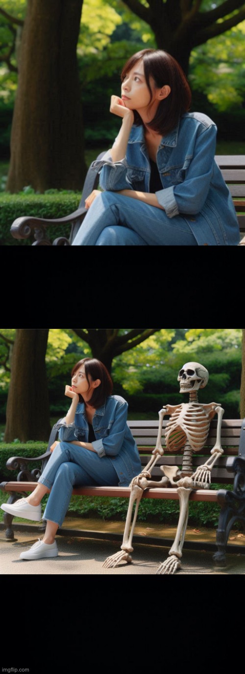 Woman with Skeleton Blank Meme Template