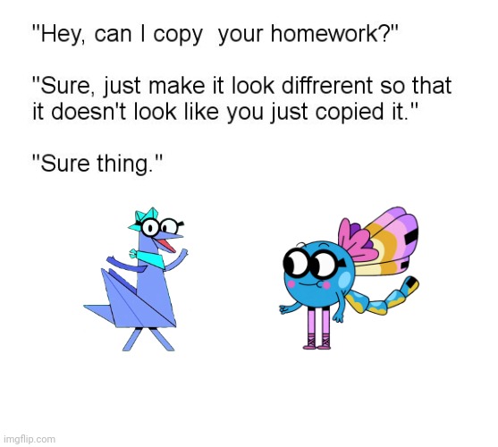 Both of these characters have the same color, right? | image tagged in hey can i copy your homework,memes,characters | made w/ Imgflip meme maker