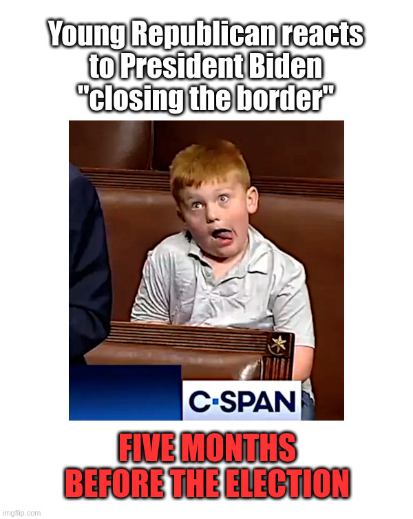 Young Republican Reacts to President Biden "closing the border" | image tagged in joe biden,senile,incompetent,corrupt,border,too little too late | made w/ Imgflip meme maker