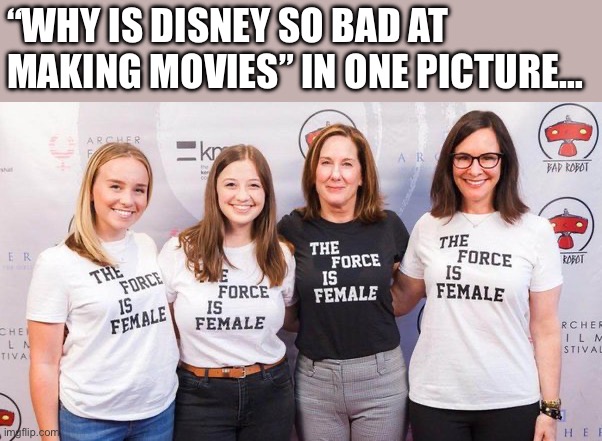 Disney sucks | “WHY IS DISNEY SO BAD AT MAKING MOVIES” IN ONE PICTURE… | image tagged in disney,george lucas,disney killed star wars,star wars | made w/ Imgflip meme maker