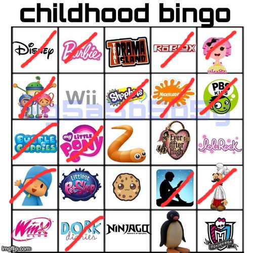 e | image tagged in childhood bingo | made w/ Imgflip meme maker