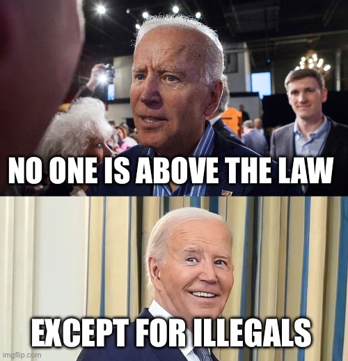 No one | NO ONE IS ABOVE THE LAW; EXCEPT FOR ILLEGALS | image tagged in dementia joe,illegal immigration,joe biden,politics,political meme | made w/ Imgflip meme maker