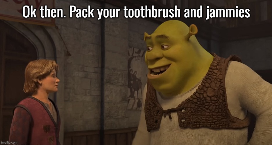 Ok then. Pack your toothbrush and jammies | made w/ Imgflip meme maker