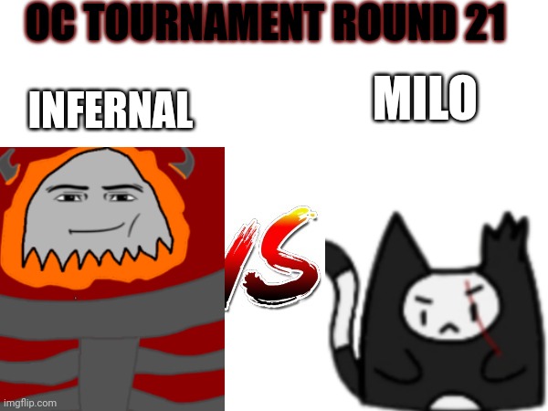 Let's see | OC TOURNAMENT ROUND 21; INFERNAL; MILO | image tagged in oc tournament frame | made w/ Imgflip meme maker