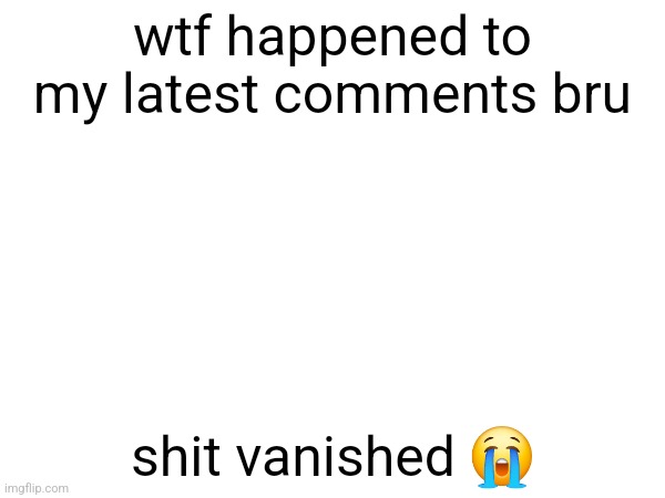 wtf happened to my latest comments bru; shit vanished 😭 | made w/ Imgflip meme maker