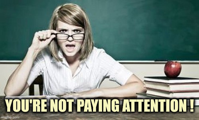 teacher | YOU'RE NOT PAYING ATTENTION ! | image tagged in teacher | made w/ Imgflip meme maker