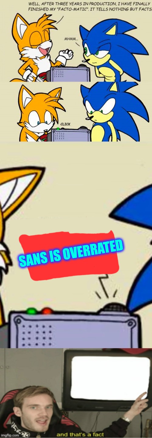 Bro | SANS IS OVERRATED | image tagged in sans undertale,sonic the hedgehog,tails the fox,overrated,bruh,plz | made w/ Imgflip meme maker