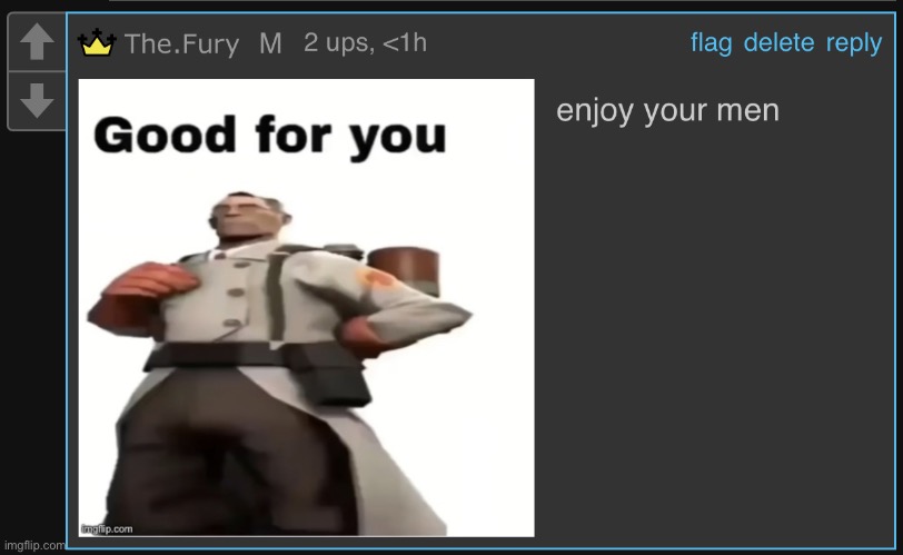 feels like some good shit i typed idk | image tagged in enjoy your men | made w/ Imgflip meme maker