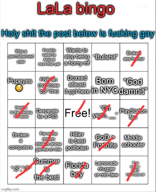 LaLa bingo :P | image tagged in lala bingo p | made w/ Imgflip meme maker