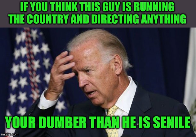 This Senile old creep isnt running anything | IF YOU THINK THIS GUY IS RUNNING THE COUNTRY AND DIRECTING ANYTHING; YOUR DUMBER THAN HE IS SENILE | image tagged in f joe biden,not the president,acting puppet of the democratic elitists,whos the real president | made w/ Imgflip meme maker