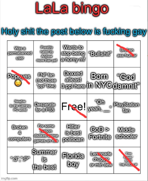 LaLa bingo :P | image tagged in lala bingo p | made w/ Imgflip meme maker