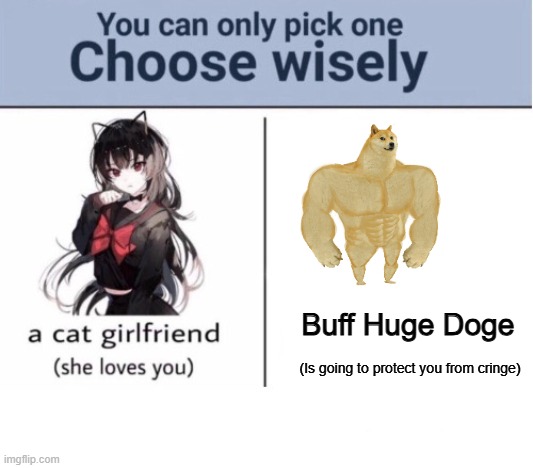 Choose wisely | Buff Huge Doge; (Is going to protect you from cringe) | image tagged in choose wisely,doge,funny memes | made w/ Imgflip meme maker