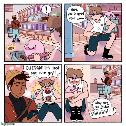 When Charlie first met Julian | image tagged in grocery store,wallet,cute guy,gay,crush,blobfish | made w/ Imgflip meme maker