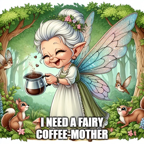 Fairy Coffee mother | I NEED A FAIRY COFFEE-MOTHER | image tagged in coffee addict | made w/ Imgflip meme maker