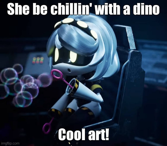 V blowing Bubbles | She be chillin' with a dino Cool art! | image tagged in v blowing bubbles | made w/ Imgflip meme maker