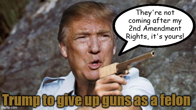 Gunfinger 000 | They're not coming after my 2nd Amendment Rights, it's yours! Trump to give up guns as a felon | image tagged in trump guns,2nd amendment,5th avenue,triggered,gun nuts,mass shooting coming | made w/ Imgflip meme maker