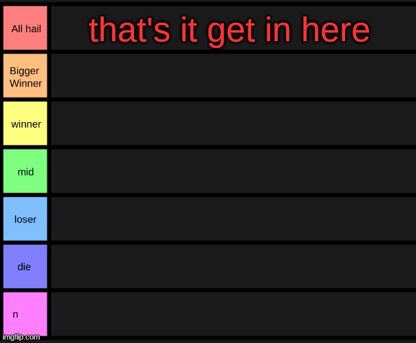 yoshi's tier list | that's it get in here | image tagged in yoshi's tier list | made w/ Imgflip meme maker