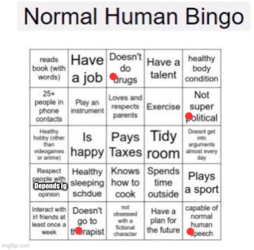 Whoopsie daisy :3 | Depends ig | image tagged in normal human bingo | made w/ Imgflip meme maker