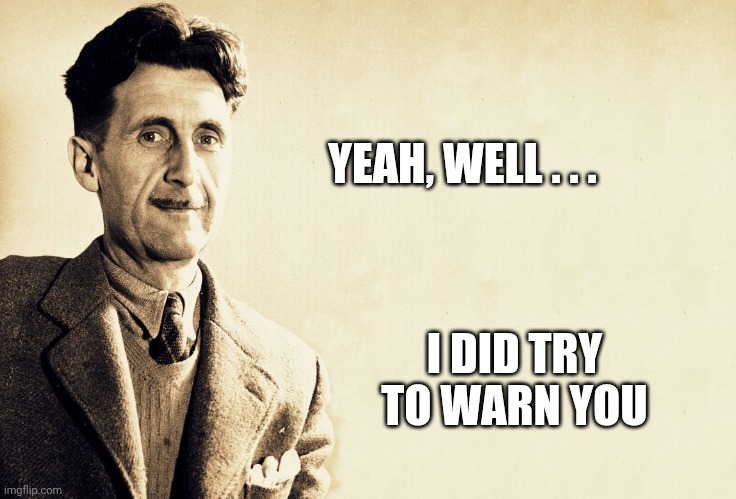 George Orwell | YEAH, WELL . . . I DID TRY TO WARN YOU | image tagged in george orwell | made w/ Imgflip meme maker
