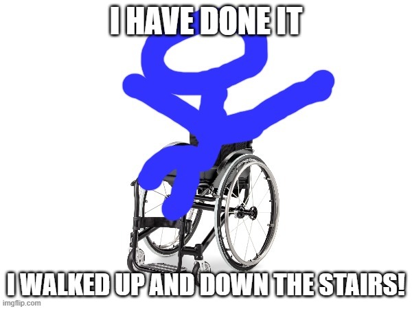 yay.mp3 | I HAVE DONE IT; I WALKED UP AND DOWN THE STAIRS! | image tagged in my third template | made w/ Imgflip meme maker