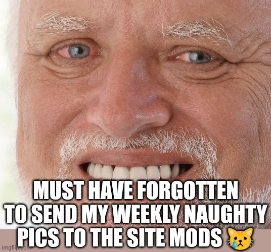 . | MUST HAVE FORGOTTEN TO SEND MY WEEKLY NAUGHTY PICS TO THE SITE MODS 😿 | made w/ Imgflip meme maker