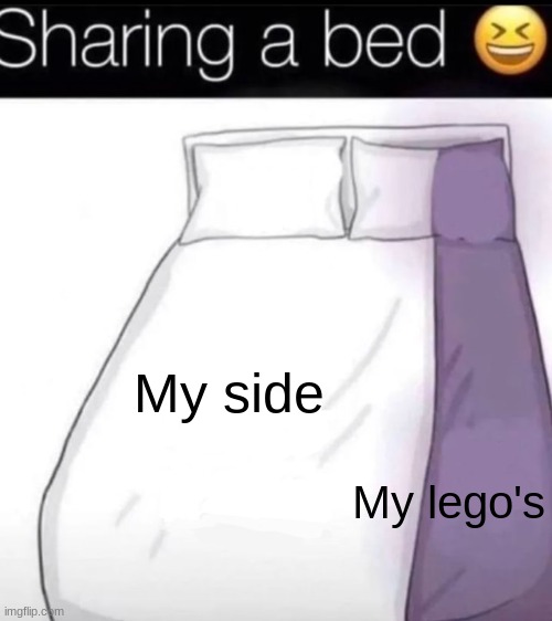 My side; My lego's | image tagged in sharing a bed | made w/ Imgflip meme maker