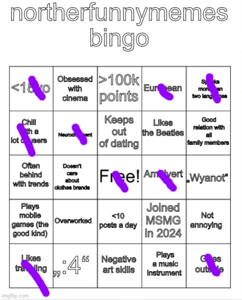 A | image tagged in northerfunnymemes bingo | made w/ Imgflip meme maker