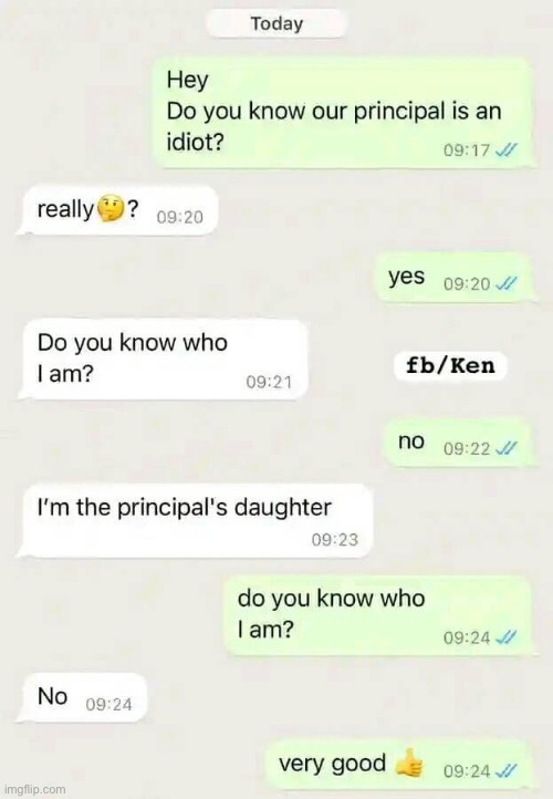 All good | image tagged in school,principal,text messages | made w/ Imgflip meme maker