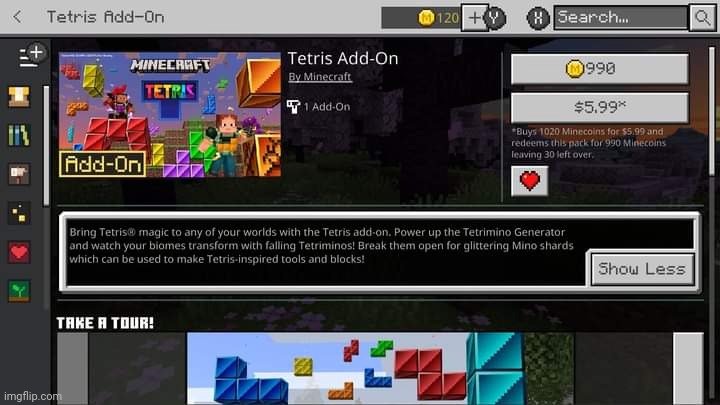 As a celebration for Tetris getting 100,000,000 players, Mojang made an add-on dedicated to it on Bedrock! | image tagged in minecraft,gaming,video games,nintendo switch,screenshot | made w/ Imgflip meme maker