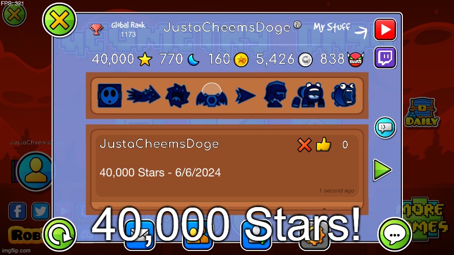 40,000 Stars! | image tagged in geometry dash,achievement | made w/ Imgflip meme maker