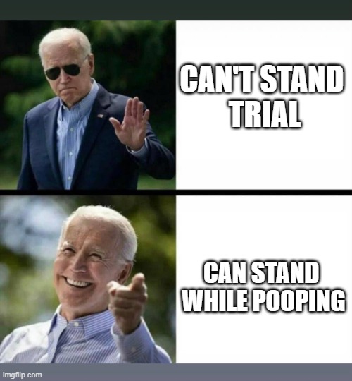 Can't Stand Ya | CAN'T STAND 
TRIAL; CAN STAND 
WHILE POOPING | image tagged in biden drake | made w/ Imgflip meme maker