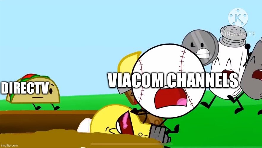 DIRECTV dropping Viacom channels be like | VIACOM CHANNELS; DIRECTV | image tagged in ii characters falling | made w/ Imgflip meme maker