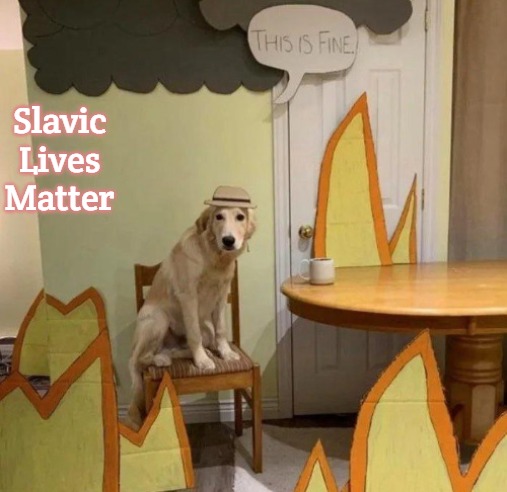 this is fine | Slavic Lives Matter | image tagged in this is fine,slavic | made w/ Imgflip meme maker